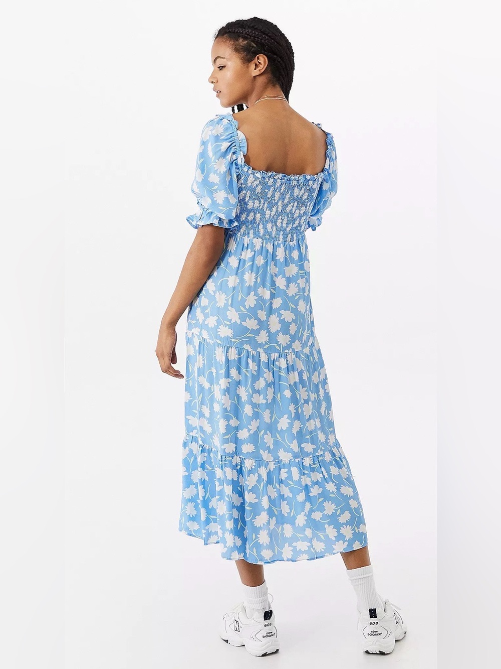 Faithfull The Brand Leyla Smocked Midi Dress Blue Floral Puff Sleeve Size S - Picture 16 of 16